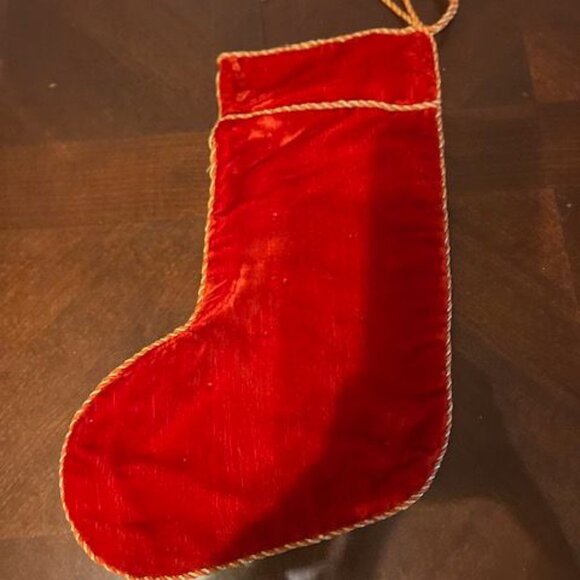 Vintage Red Velvet Christmas Stocking With Golden Floral Embroidery Dick name - Picture 2 of 3
